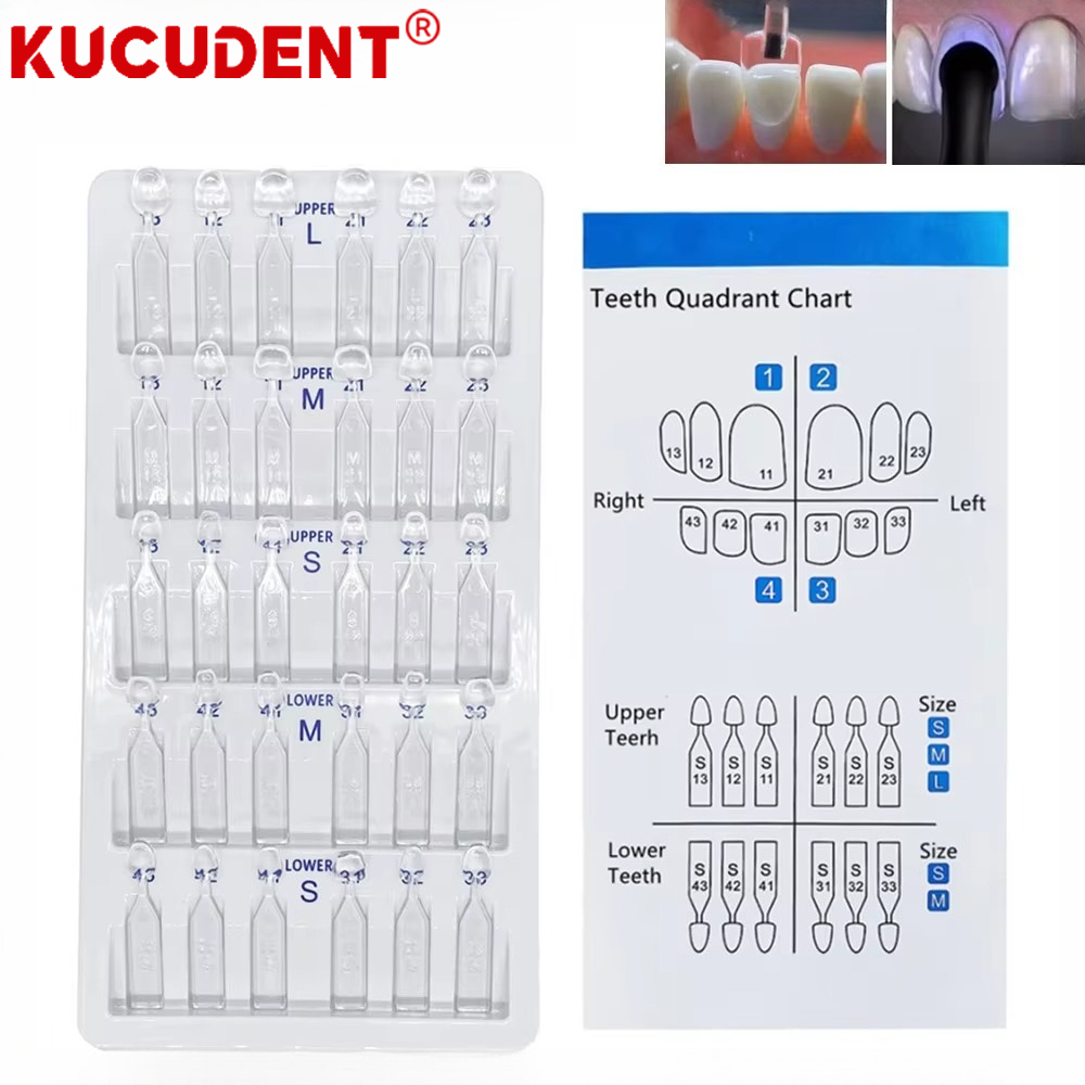 Teeth Whitening Moulds - 30個入り／セットの歯科用ベニア成形キット。コンポジットレジンベニア、光硬化性充填材、前歯用、歯のホワイトニング用具として使用。